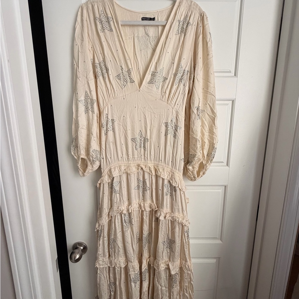 Nasty Gal Cream Star-Patterned Dress
